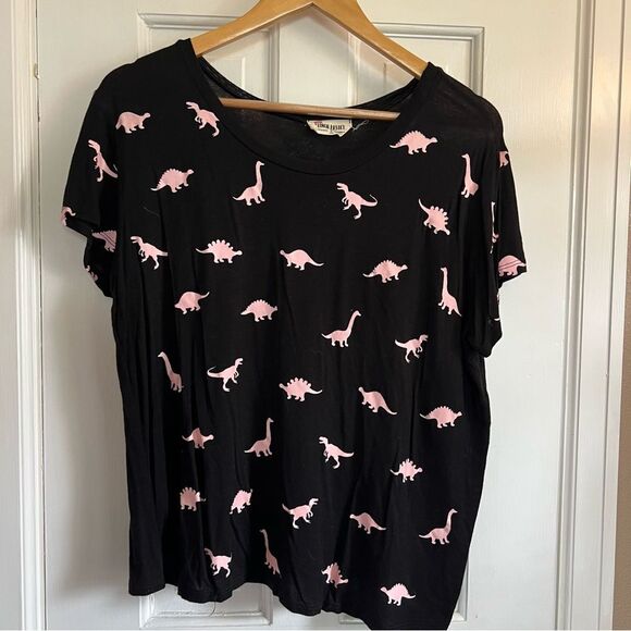 French Pastry Black Tee with Pink Dinosaur Print - Picture 1 of 5